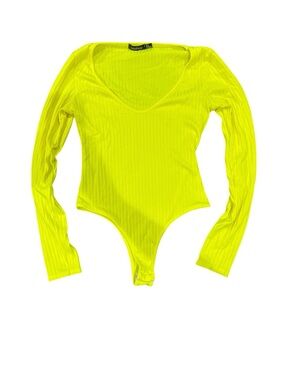 Boohoo Neon Lime Ribbed Long Sleeve Bodysuit